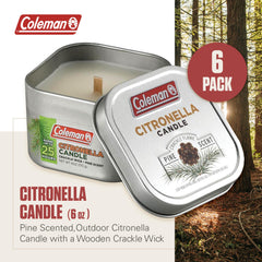 Coleman closeup wooden crackle wick highlighting cozy campfire sound