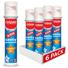 Colgate kids toothpaste pump front pack shows product and easy grab convenience