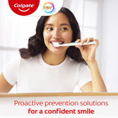 Colgate Total tube staged on bathroom counter demonstrating everyday use benefit