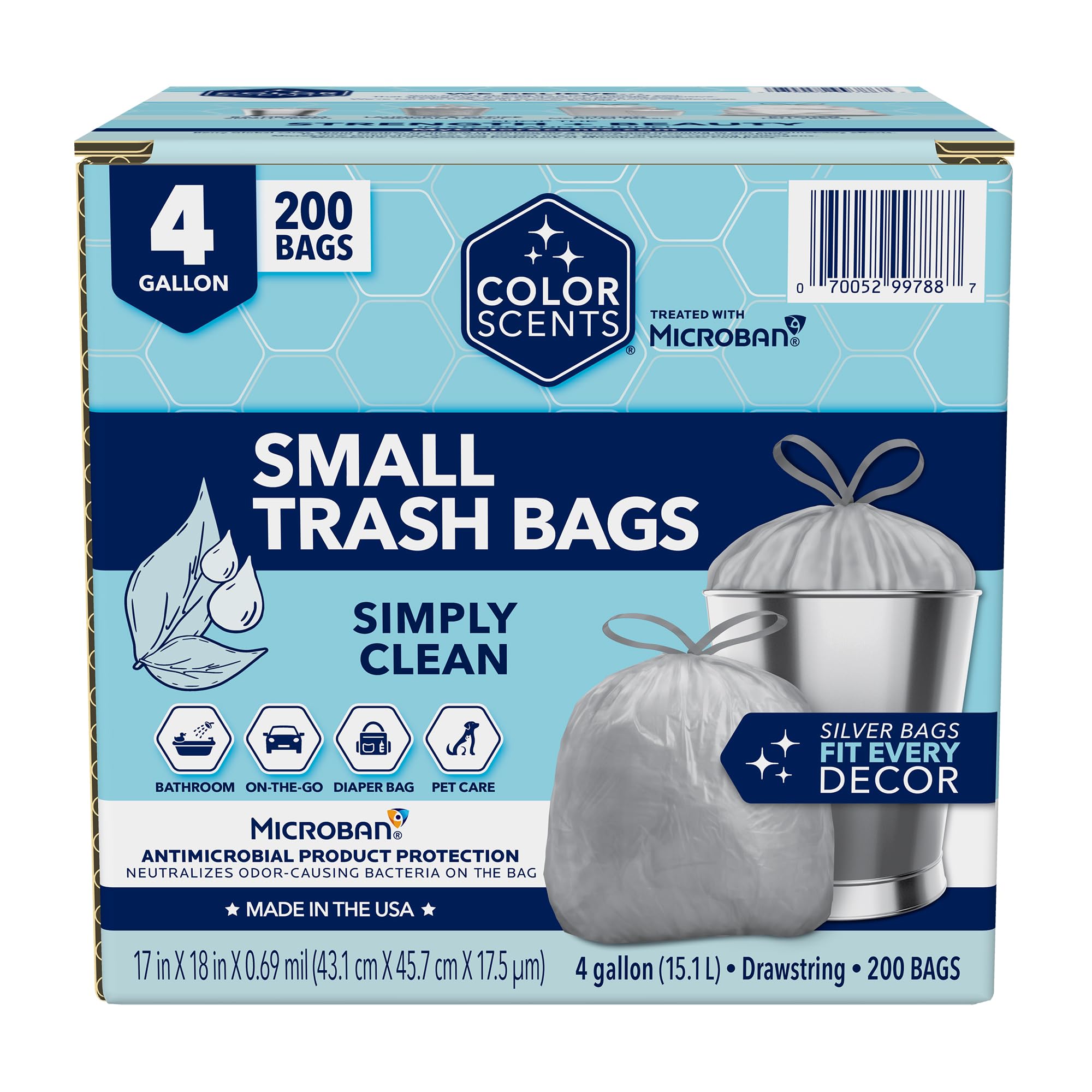 Color Scents front packaging showing 200-count silver drawstring bags and benefit of long supply