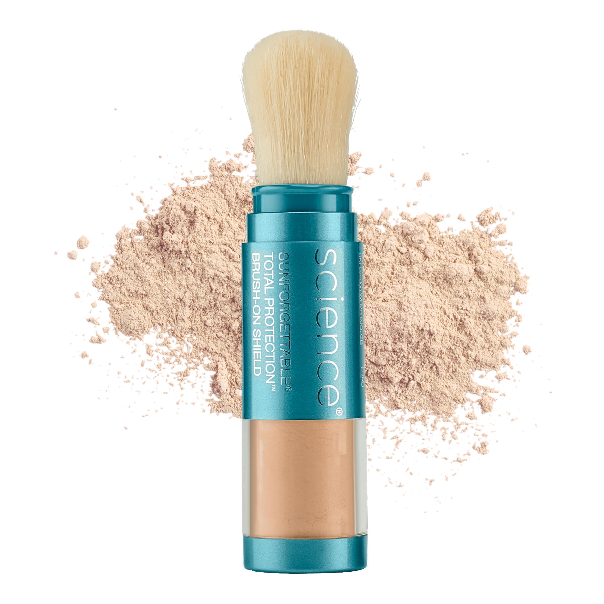 Colorescience brush-on shield front packaging showing SPF 50 protection benefit