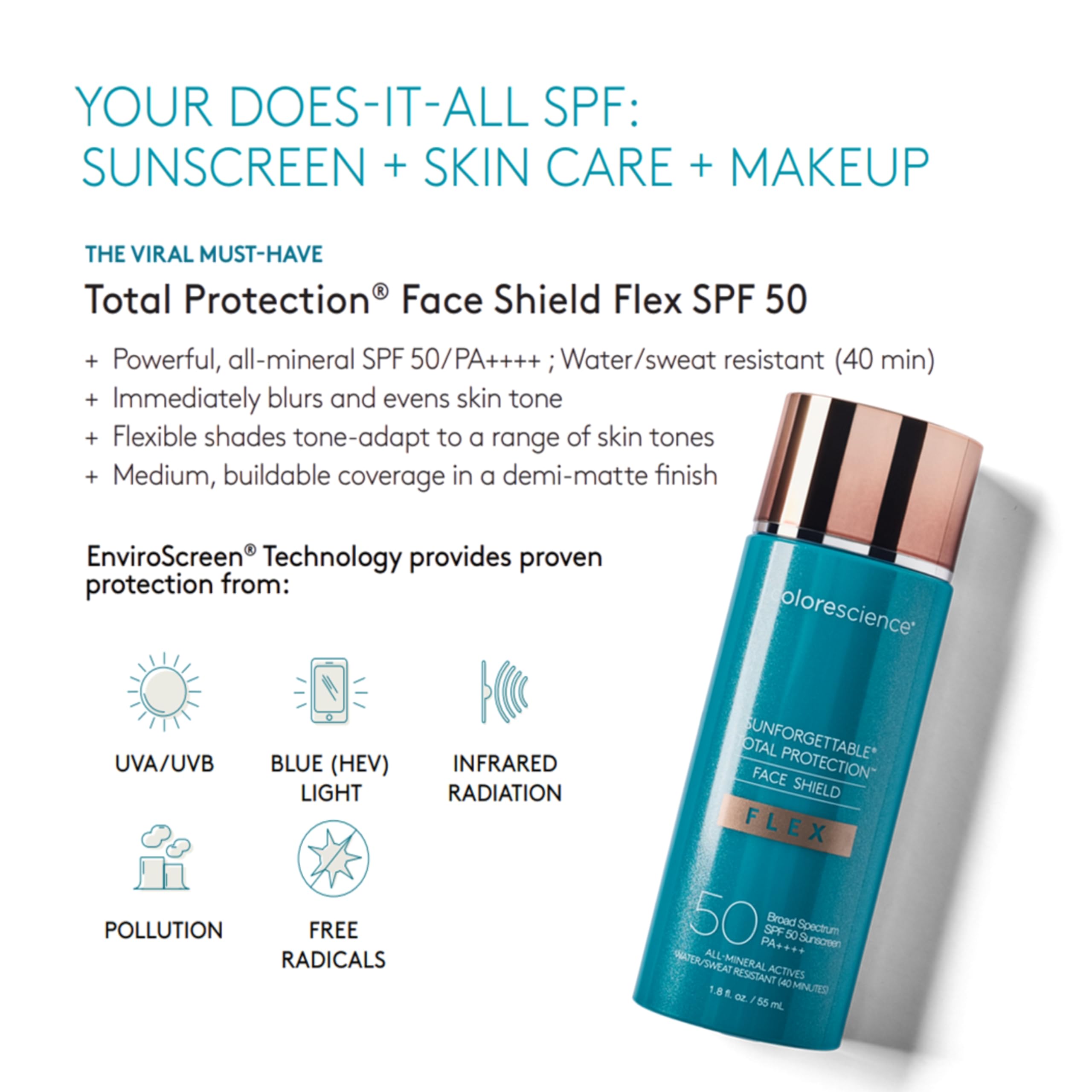 Colorescience pump dispensing product highlighting easy application benefit