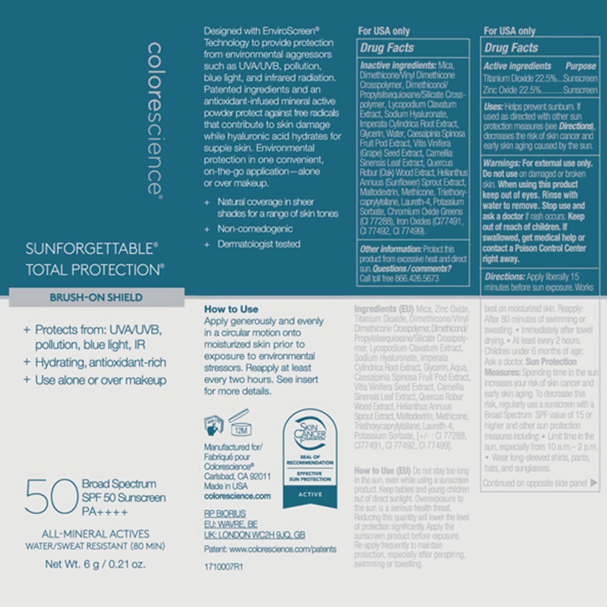Colorescience brush resisting water droplets demonstrating sweat-resistant protection