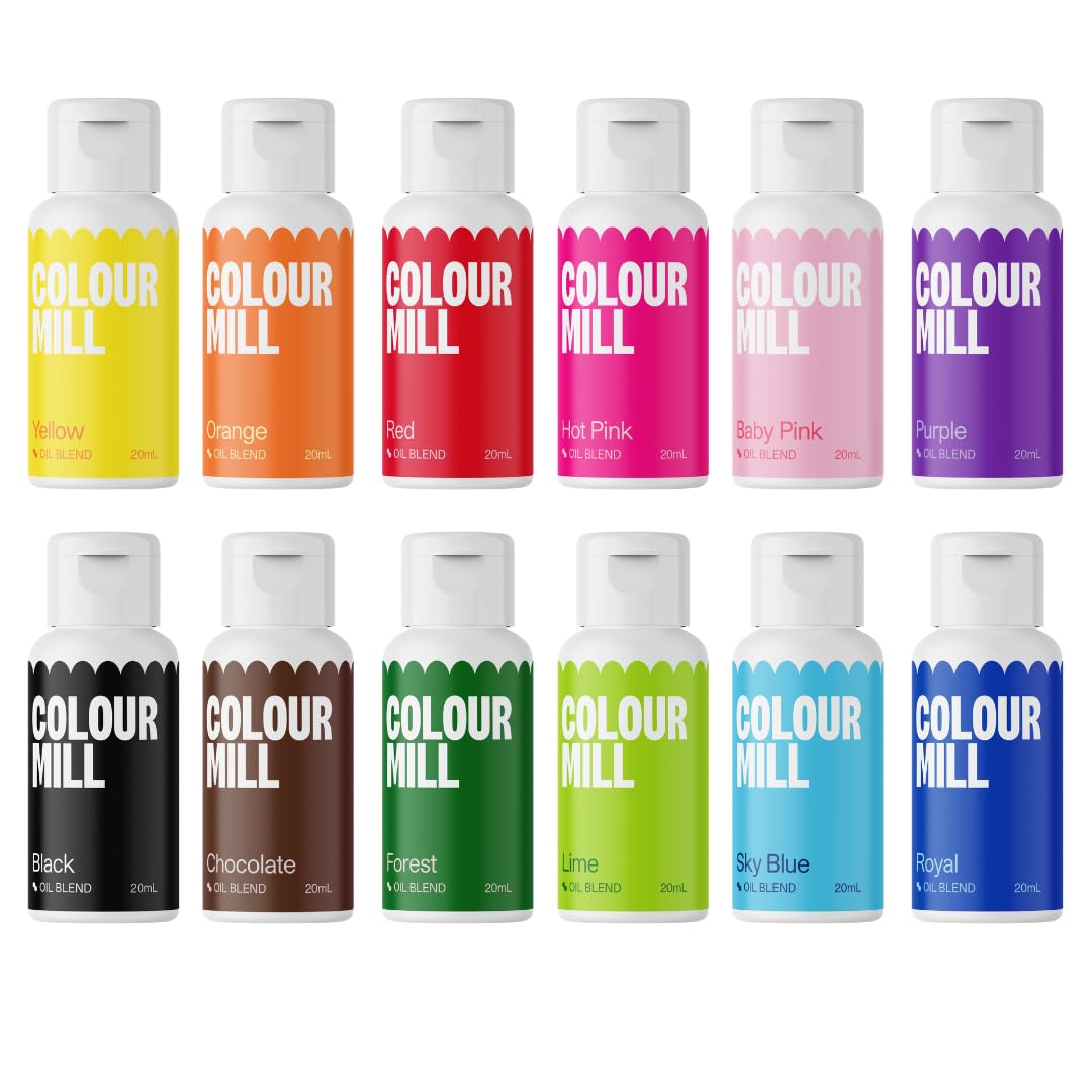 Colour Mill pack front view showing all 12 bottles and vivid colors benefit visibility