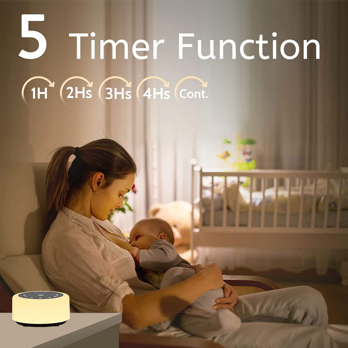 ColourNoise Soother placed in a nursery illustrating calming sounds and soft light for baby sleep