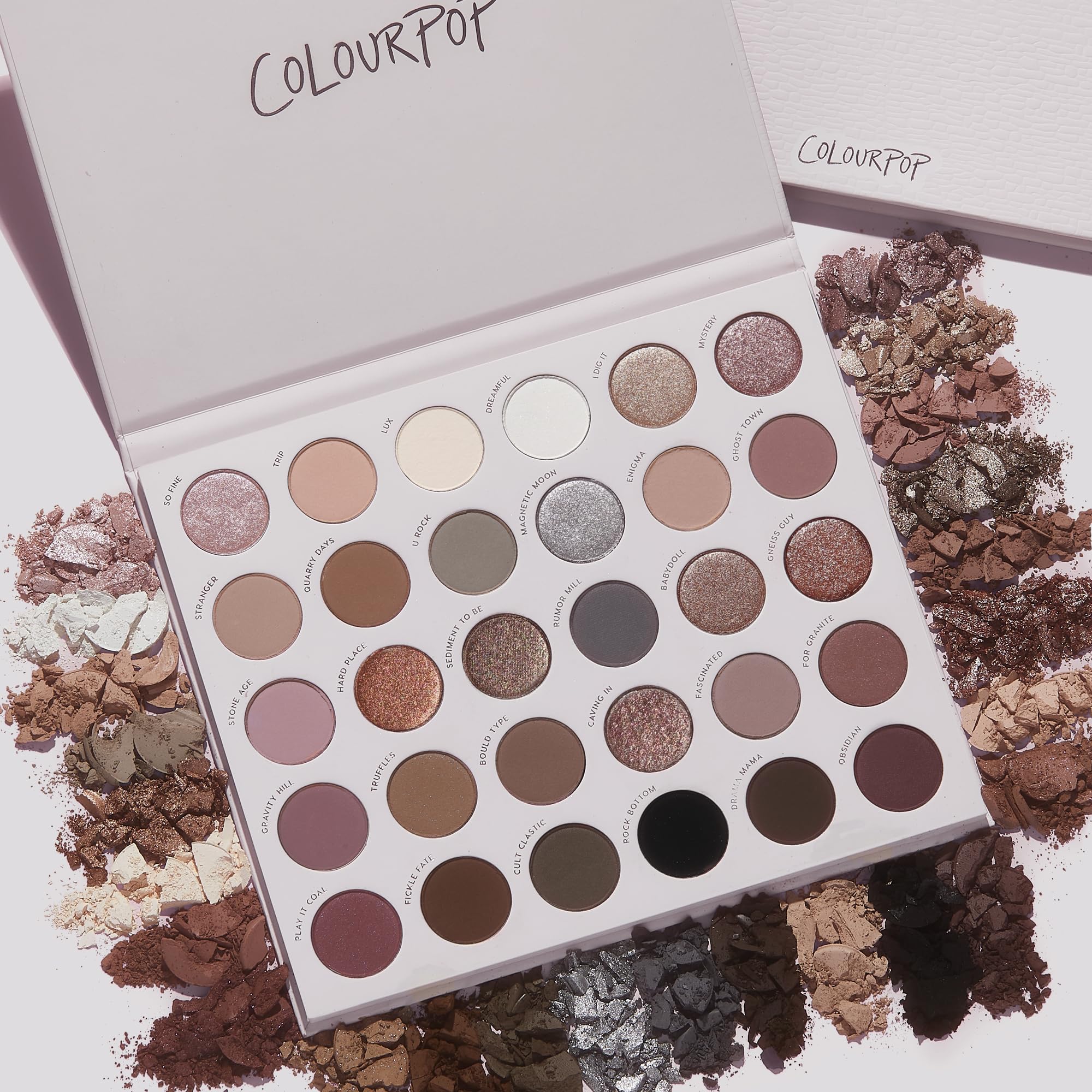ColourPop Stone Cold Fox next to hand showing compact size and travel-friendly benefit