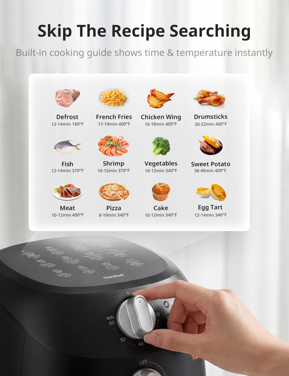 COMFEE' side view highlighting digital controls and preset selection for quick meals