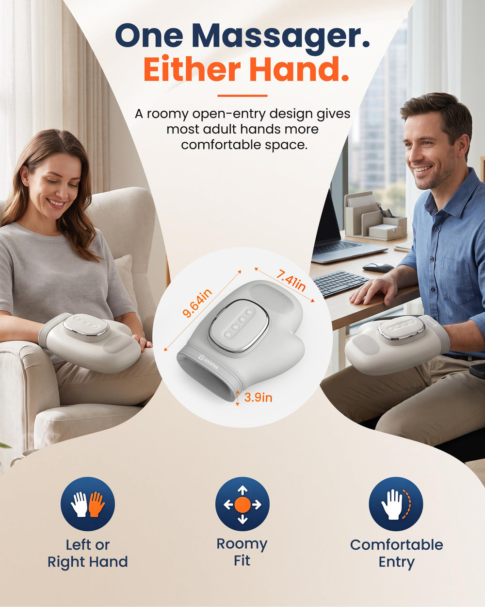 COMFIER heat indicator lit showing rapid warming benefit for hands