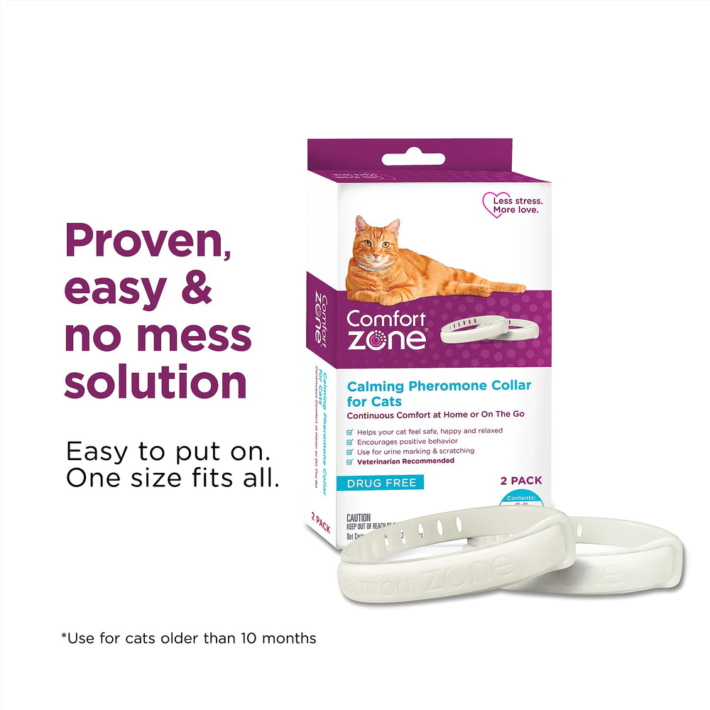 Comfort Zone collar size adjustment showing fit on adult cat for security