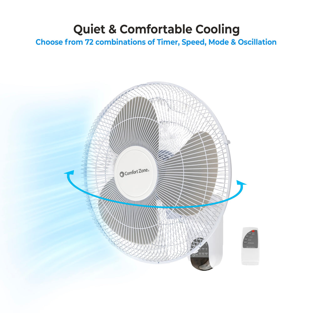 Comfort Zone fan in bedroom lifestyle shot conveying quiet cooling for sleep and night use
