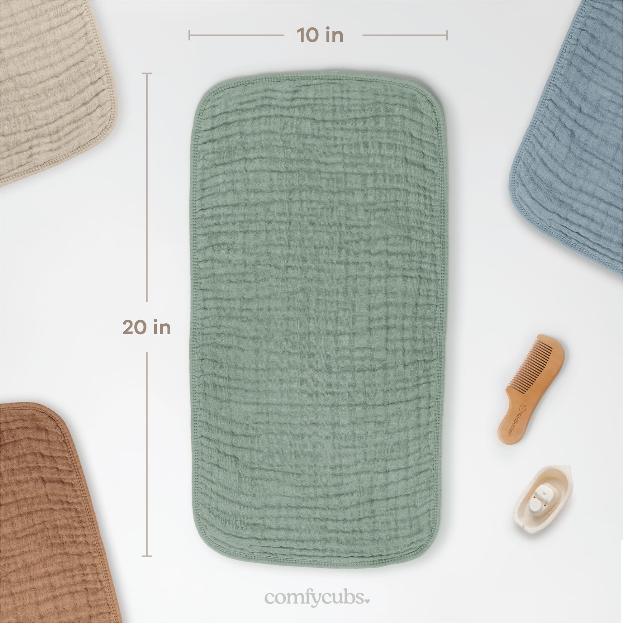 Comfy Cubs folded stack demonstrating size and six-layer thickness for superior absorbency