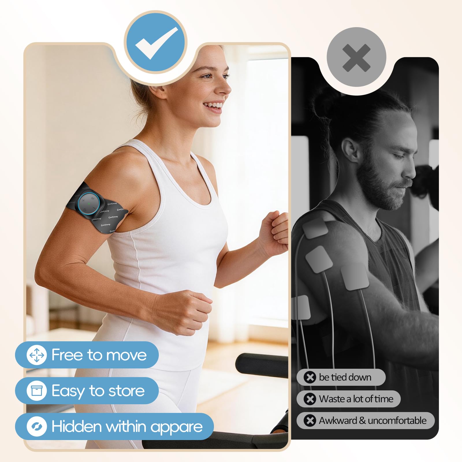 Comfytemp worn discreetly under clothing providing hands-free comfort and mobility