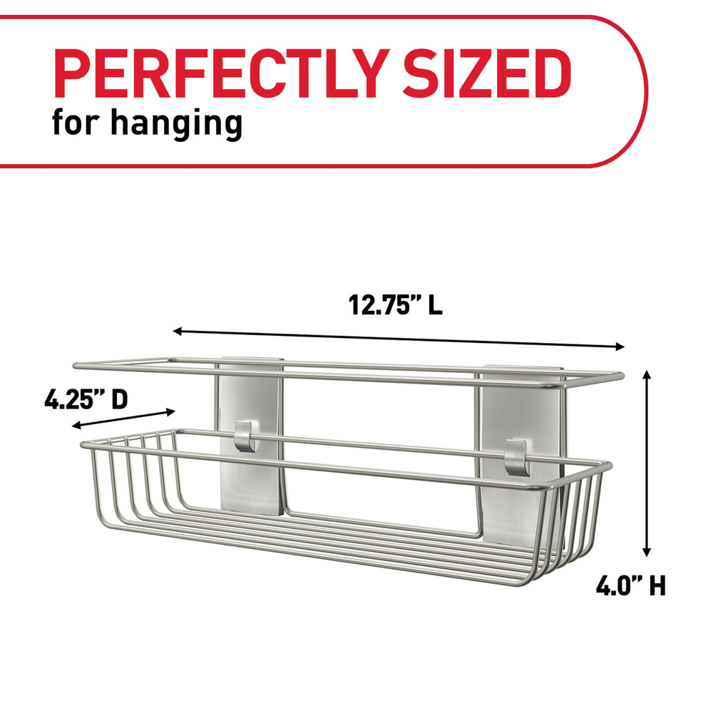 Command shower caddy side profile highlighting slim design and space-saving benefit