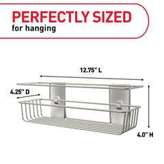 Command shower caddy side profile highlighting slim design and space-saving benefit