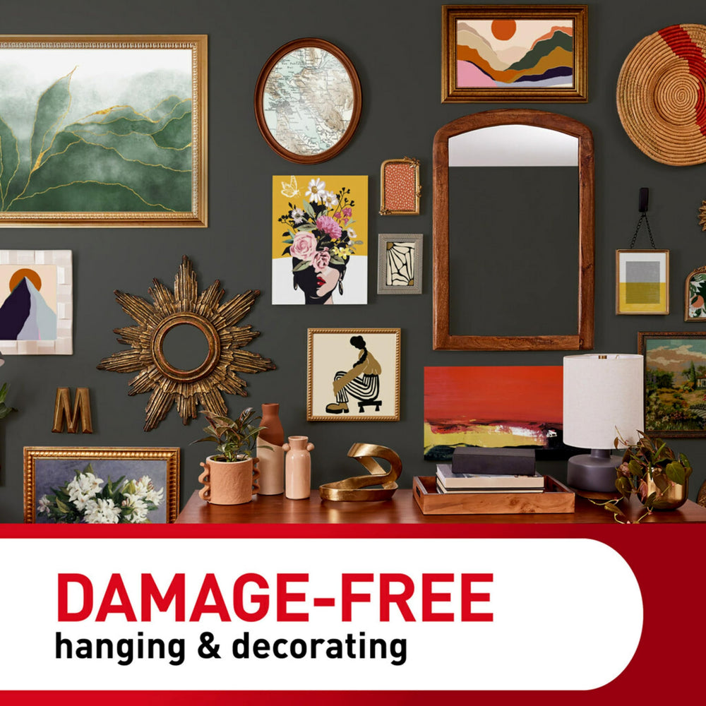 Living room with wall art hung using Command strips showing stylish décor benefit