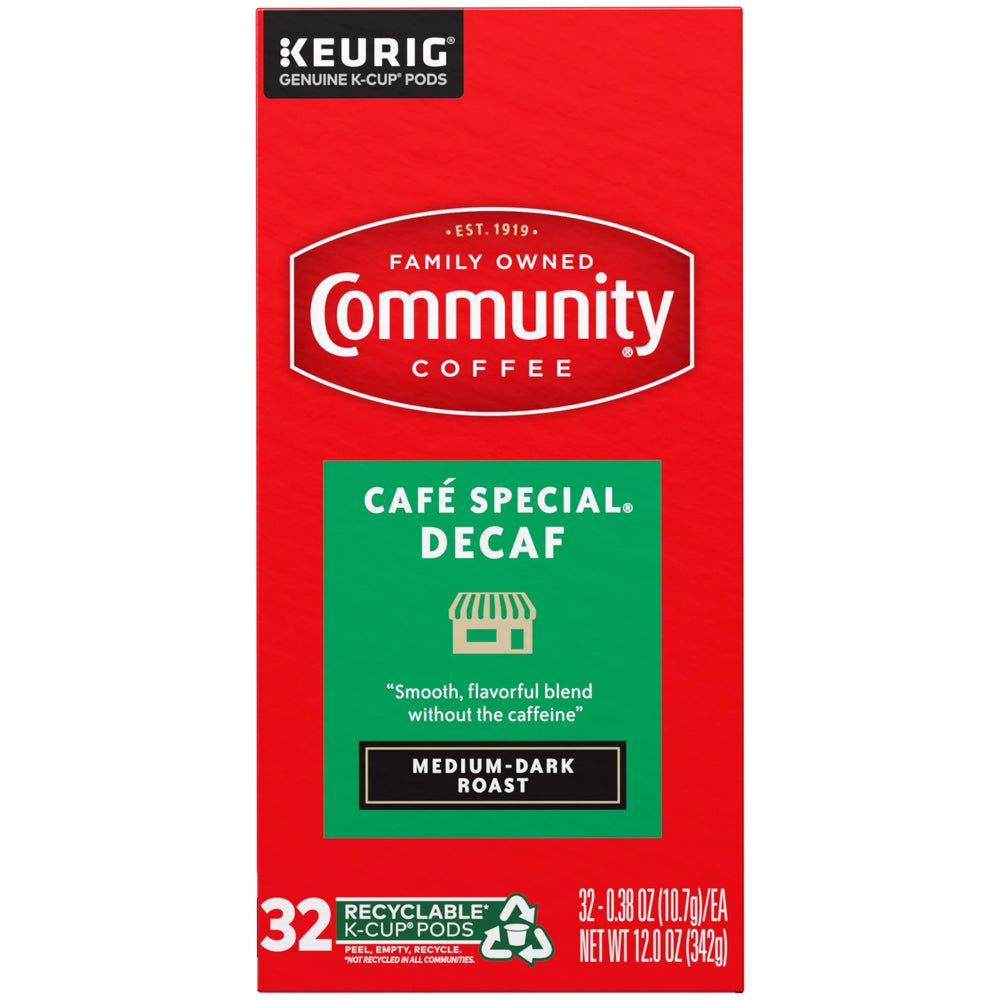 Community Coffee open box revealing 32 K-Cup pods per box for ample supply