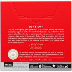 Community Coffee pod inside Keurig-style brewer for quick single-serve brewing