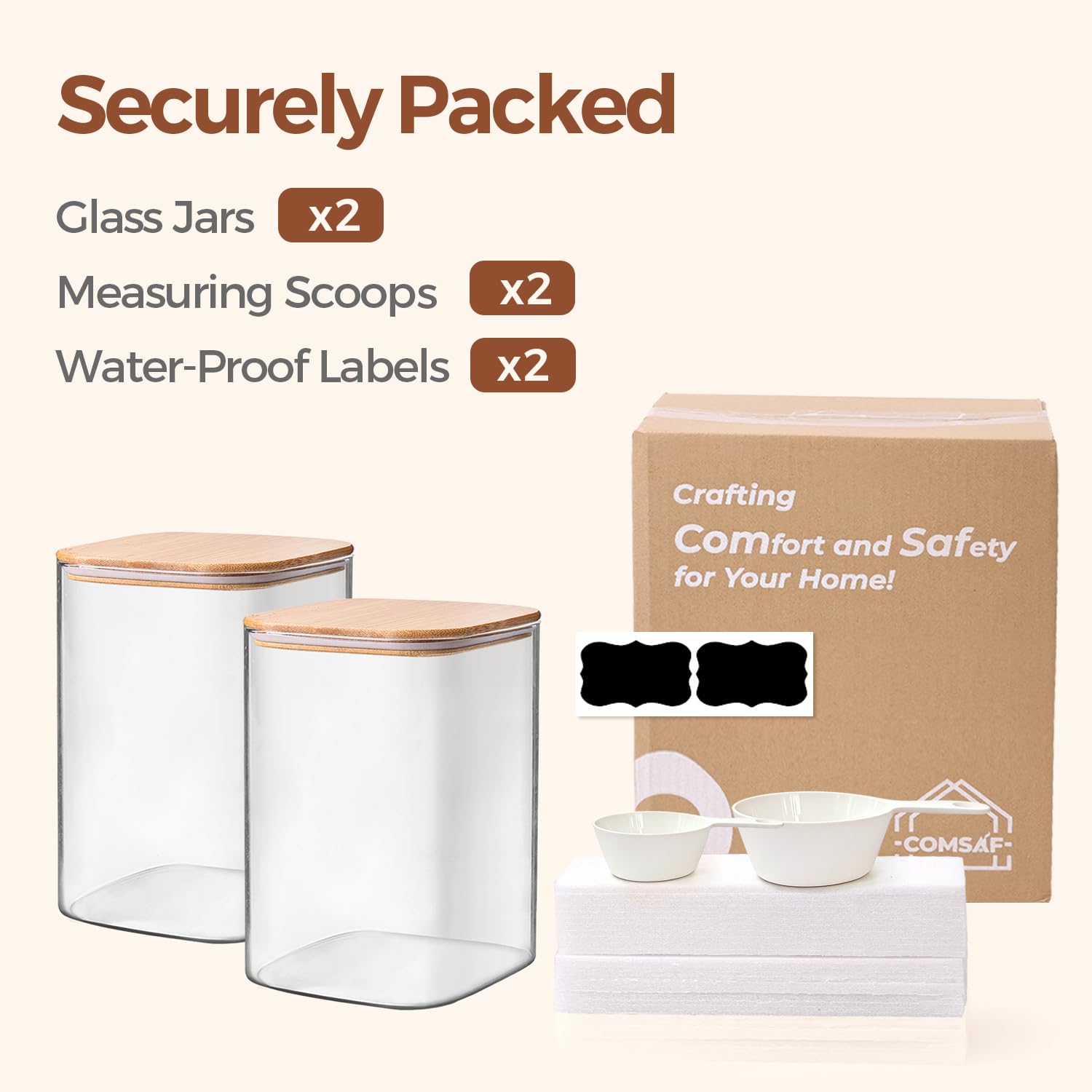 ComSaf cleaning view showing jar dishwasher-safe and bamboo lid hand-wash benefit