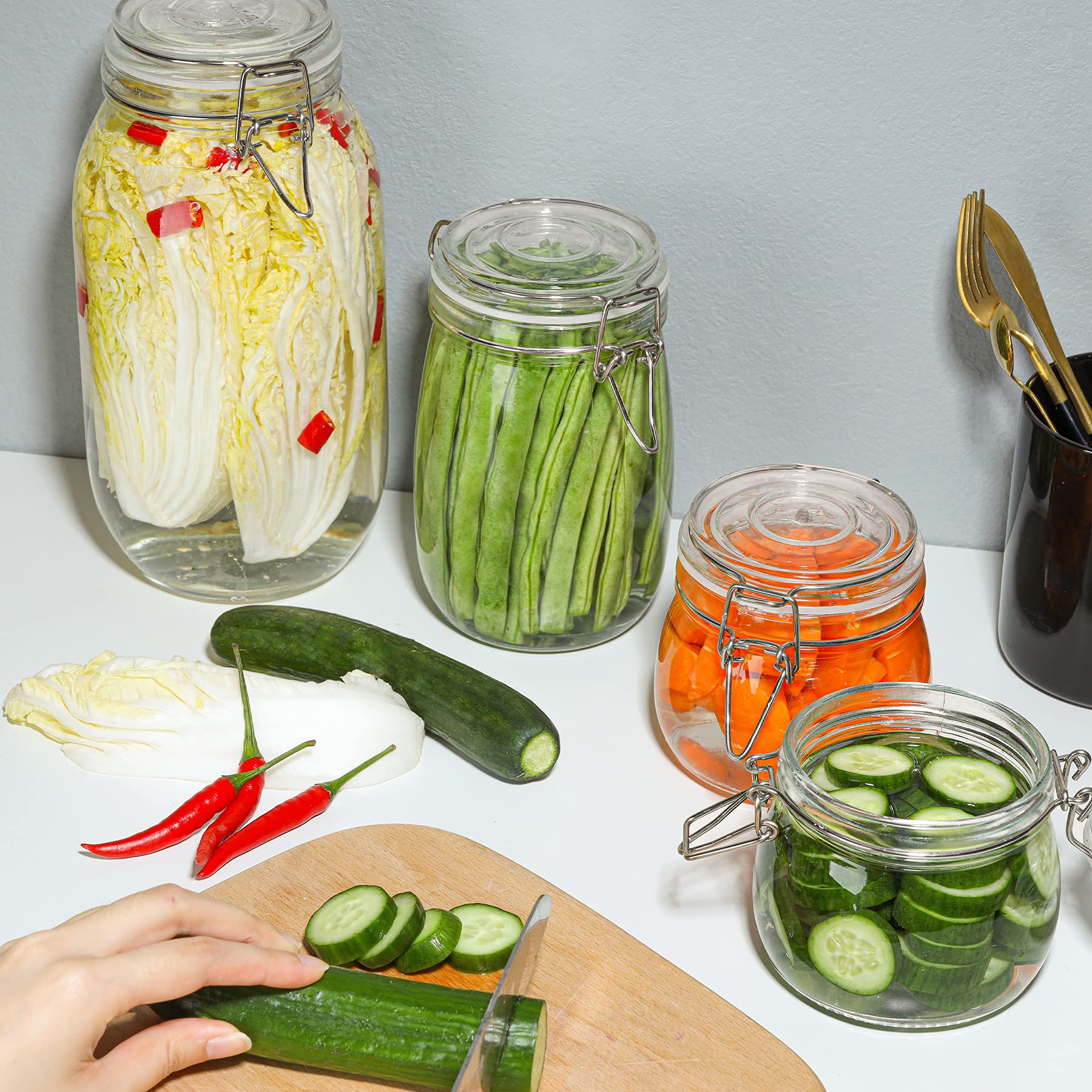 ComSaf jars arranged in shallow drawer demonstrating space-saving benefit