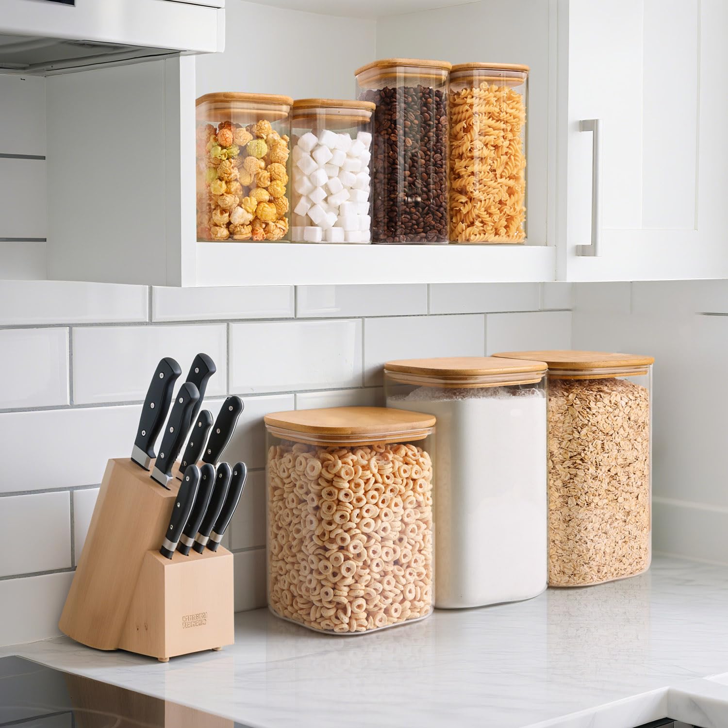 ComSaf pantry shelf styled scene showing organized countertop and visual clarity