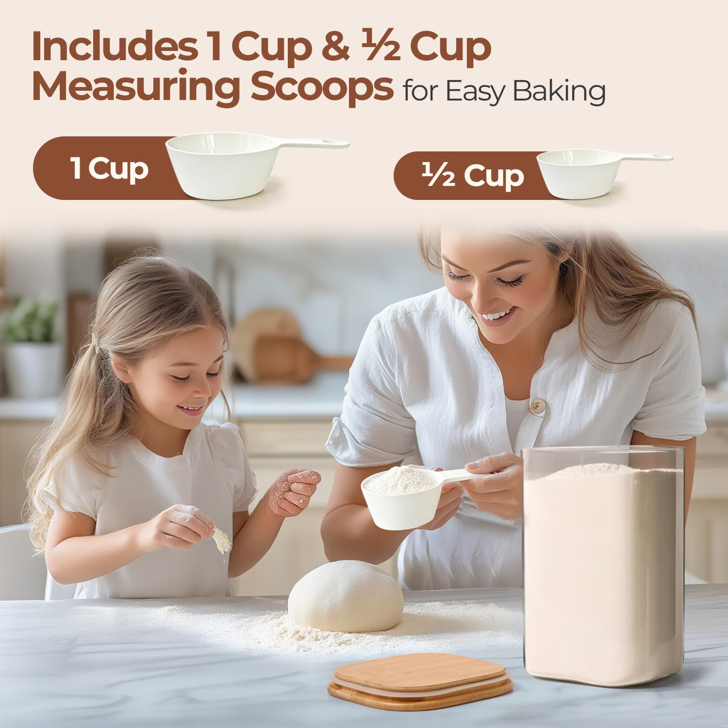ComSaf size comparison with measuring cup showing accurate 4-quart capacity benefit