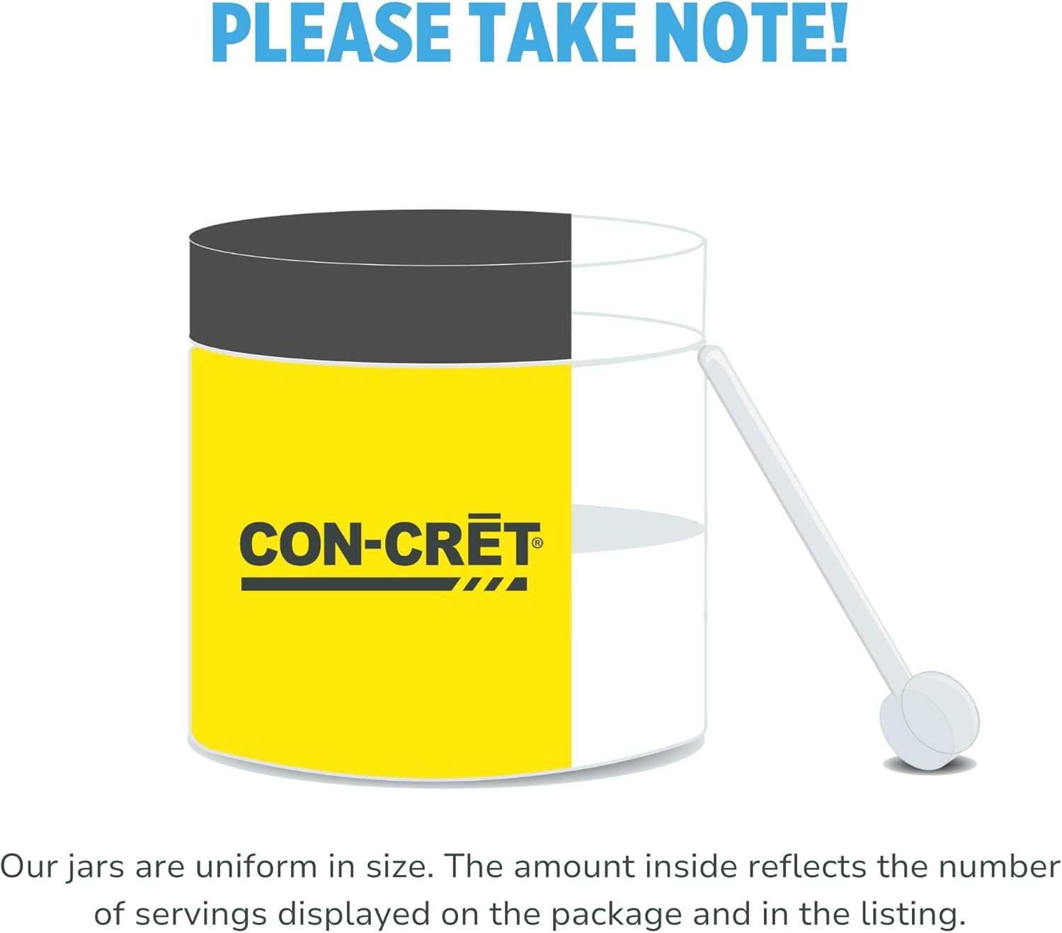 CON-CRET open jar with spoon showing ease of use and precise measuring