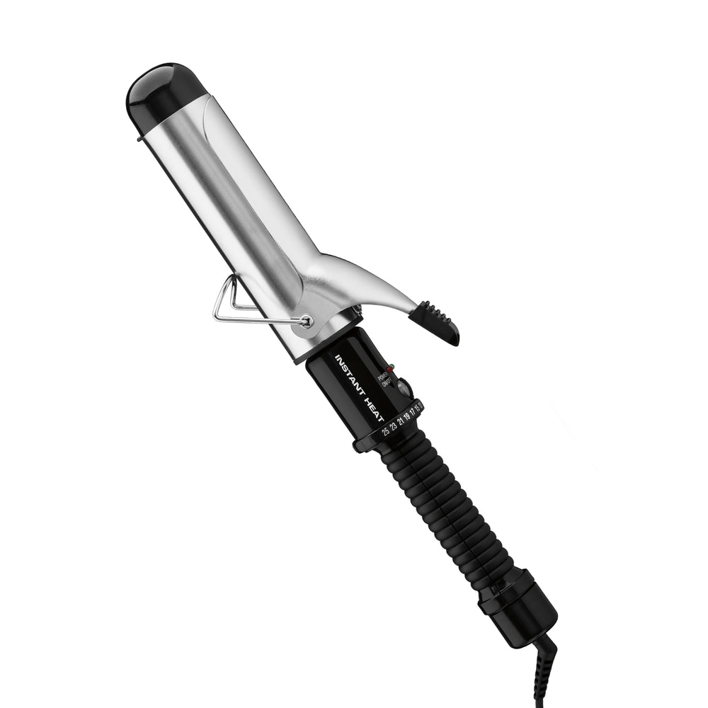 Conair curling iron front view showing barrel and handle, easy styling benefit
