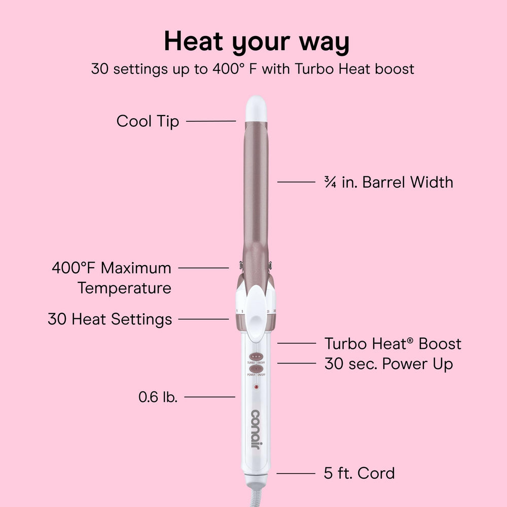 Conair cord and swivel detail illustrating 5-foot cord for comfortable maneuvering