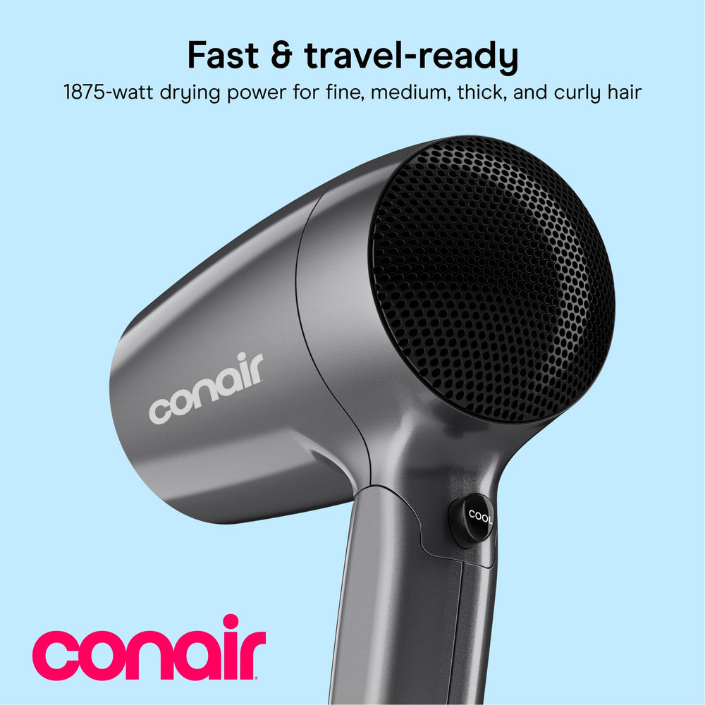 Conair folded handle demonstrating compact storage and easy packing benefit