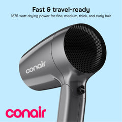 Conair folded handle demonstrating compact storage and easy packing benefit