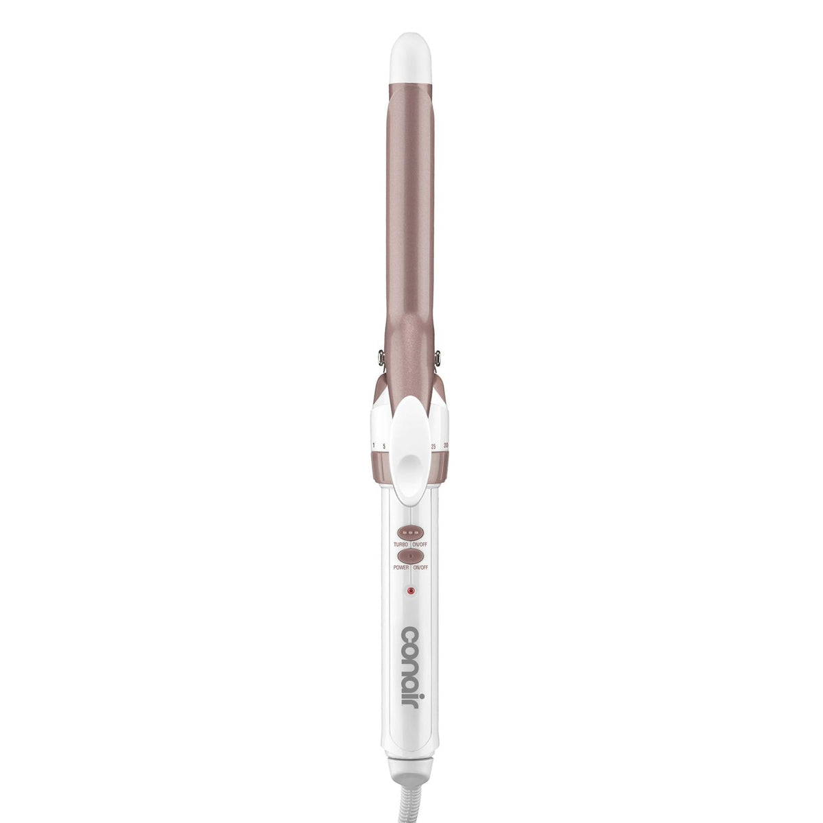Conair front view white rose gold curling iron showing elegant design and ease of use