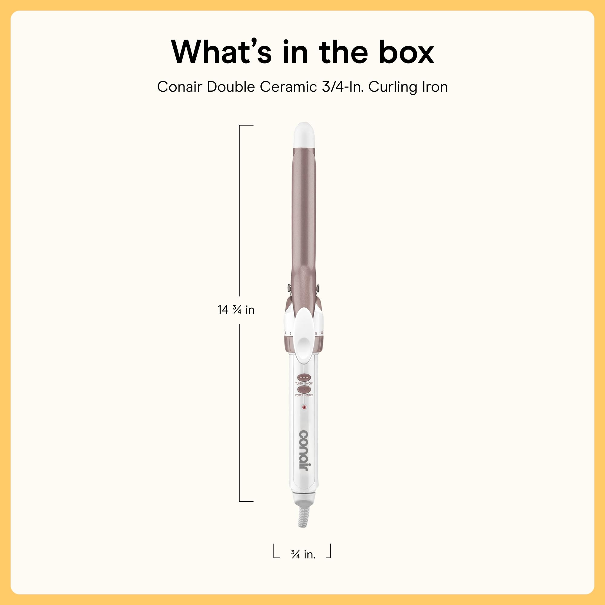 Conair size comparison showing 0.75-inch barrel scale for precision styling