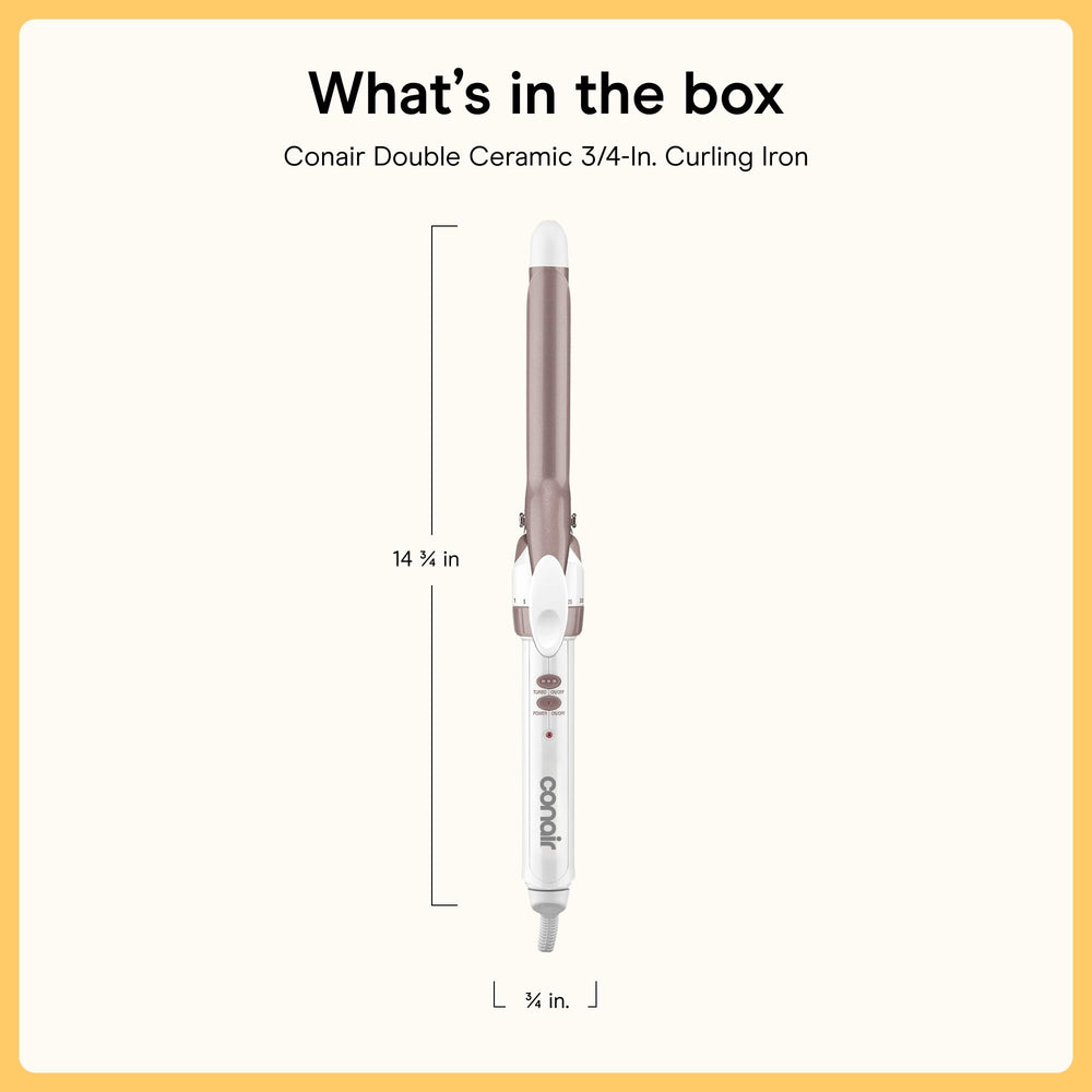 Conair size comparison showing 0.75-inch barrel scale for precision styling