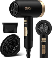 CONFU hair dryer front view showing sleek body and nozzle for fast drying