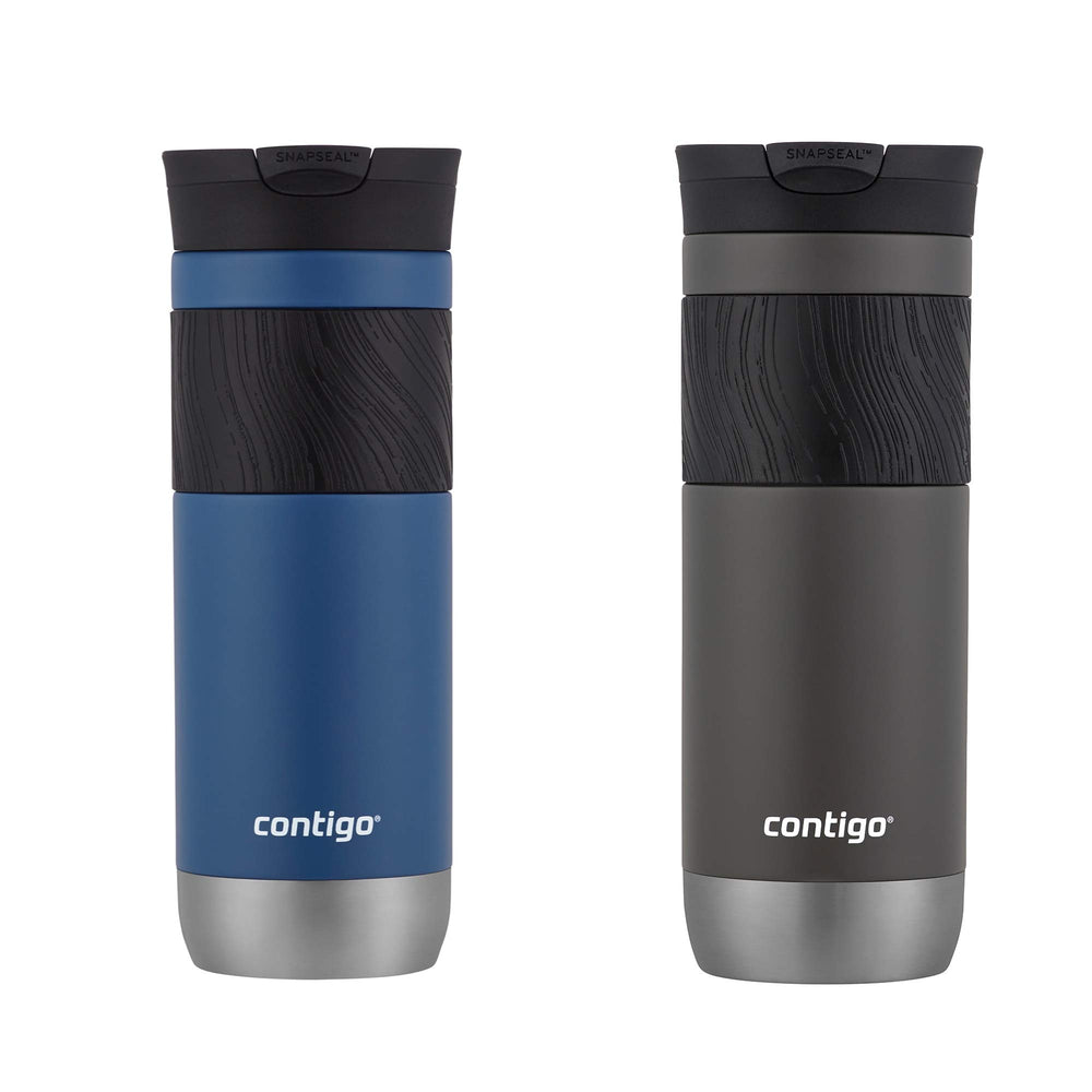 Contigo Byron front view showing both Sake and Blue Corn mugs and clear benefits