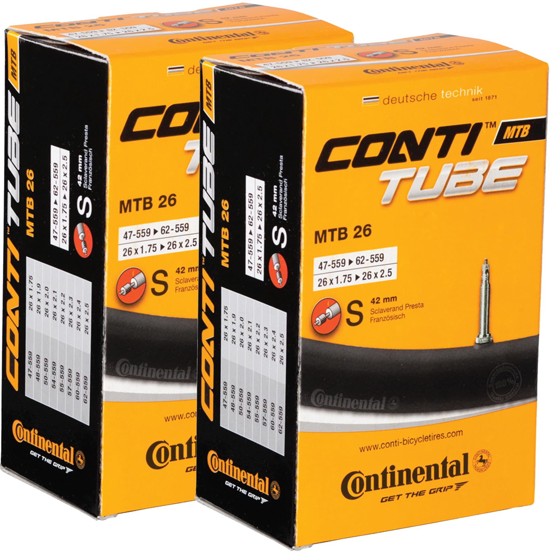 Continental tube retail packaging showing brand and pack of two, reliable spare