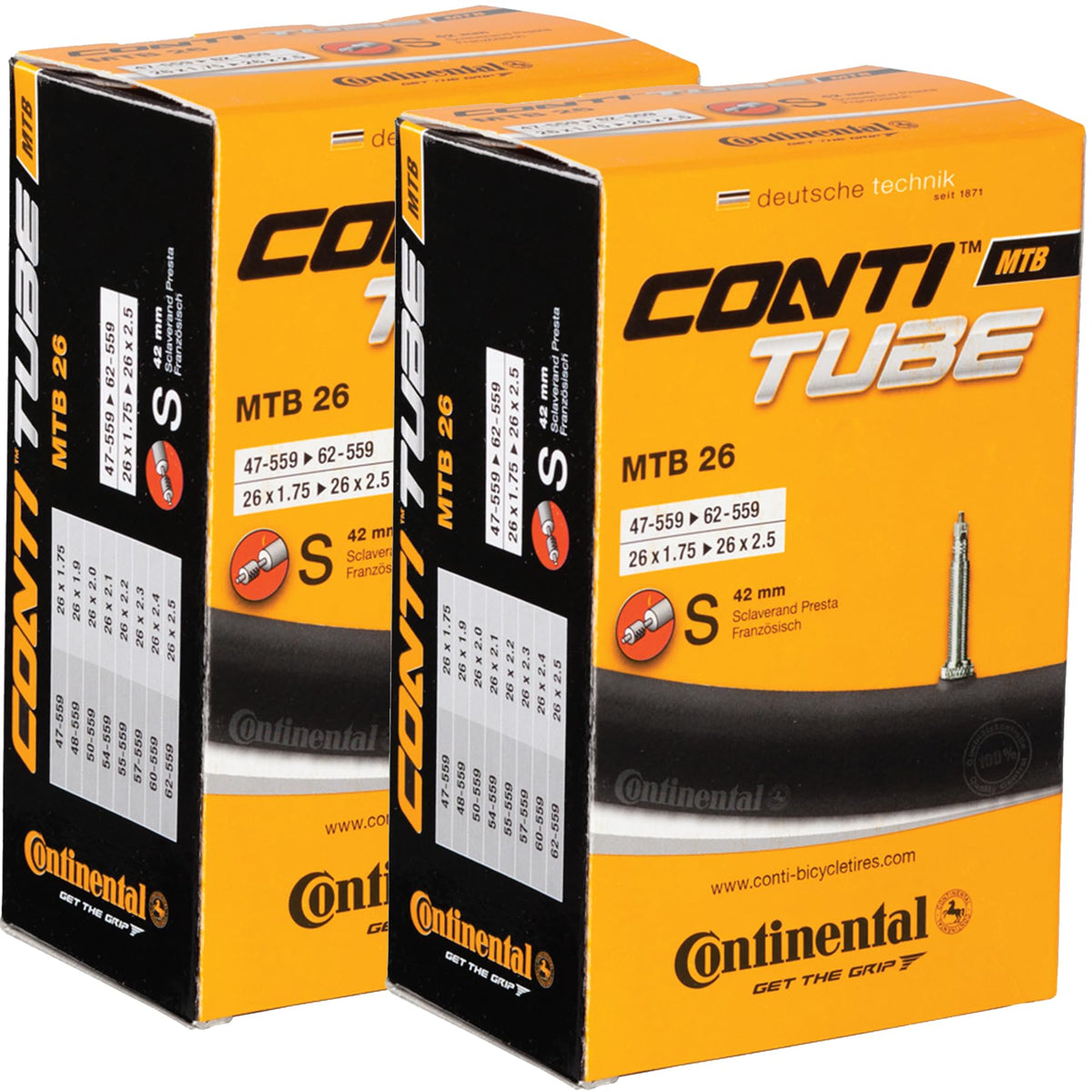 Continental tube retail packaging showing brand and pack of two, reliable spare