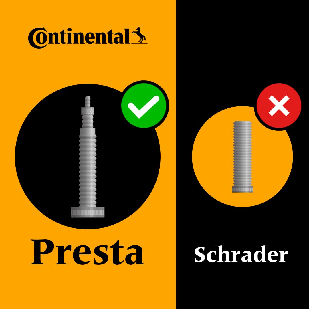 Close-up of Continental 42mm Presta valve demonstrating easy inflation and seal