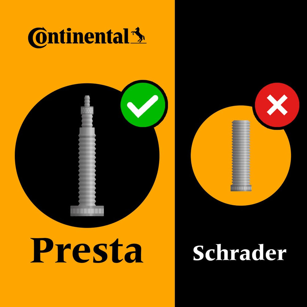 Close-up of Continental 42mm Presta valve demonstrating easy inflation and seal