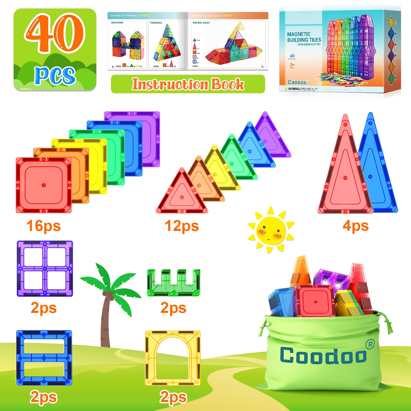 Coodoo fabric carrying bag with tiles showing tidy storage and portability
