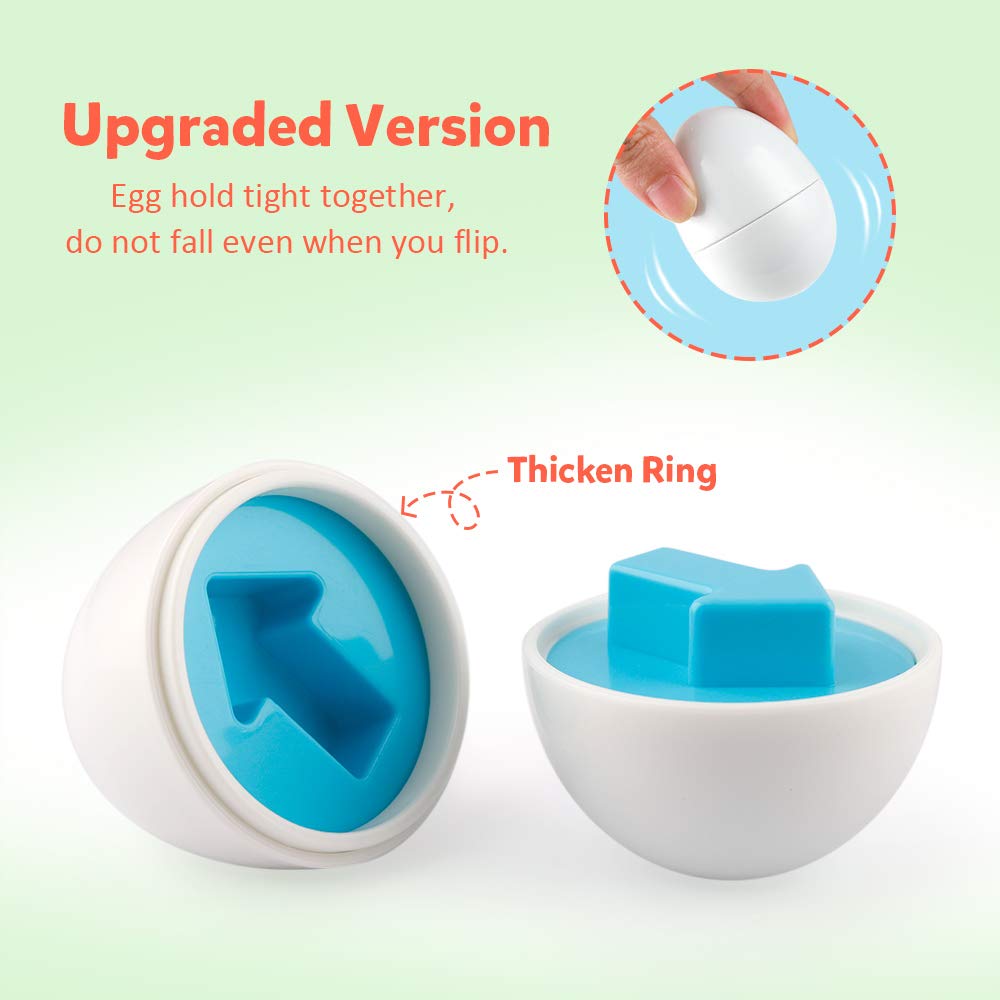 Coogam egg held in child's hand for scale — promotes fine motor practice