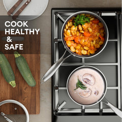 COOKER KING closeup of tempered glass lid with steam vent, offers visible monitoring benefit