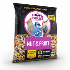 COOL BIRDS close-up of mixed seeds and nuts highlighting quality ingredients