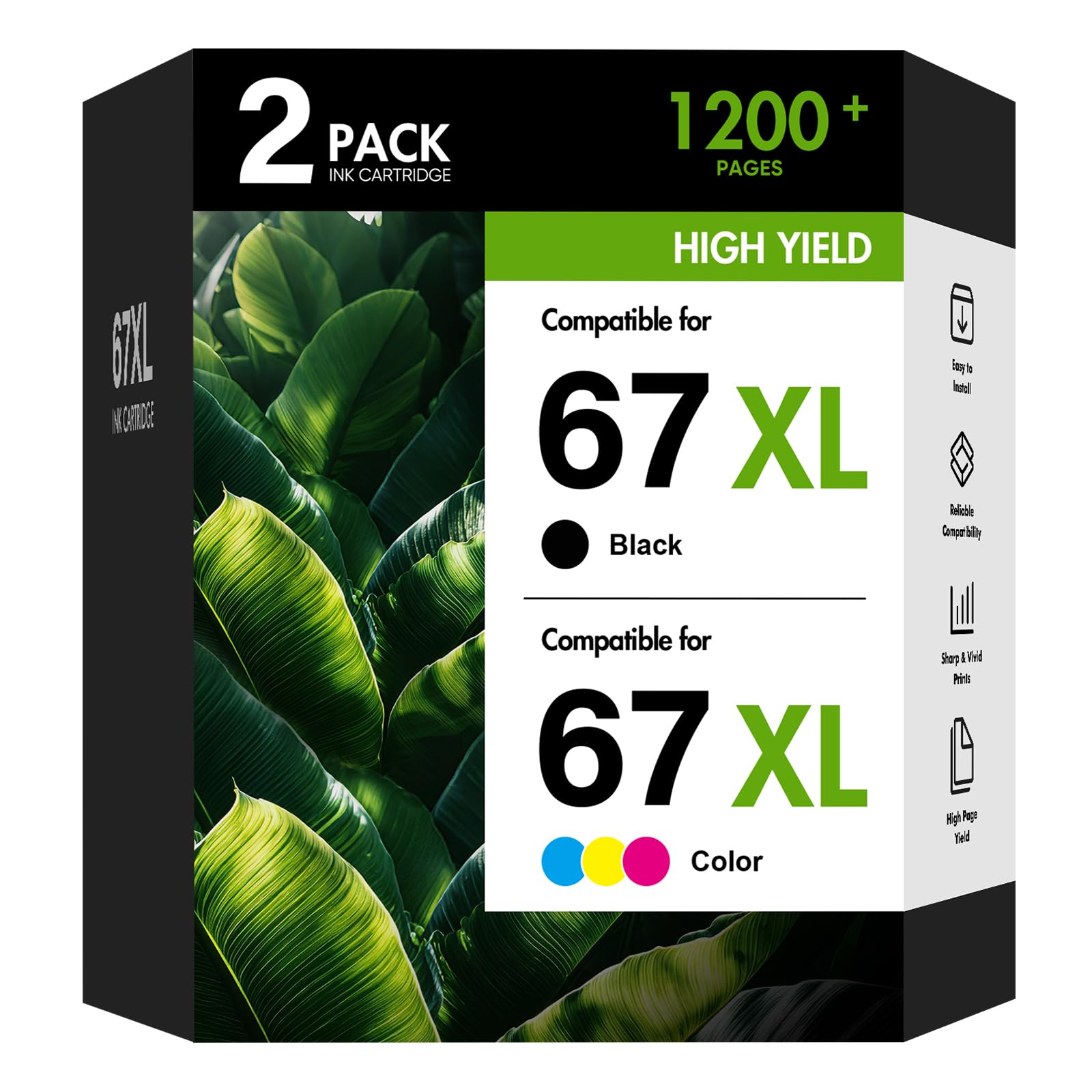 Cool Toner front packaging of 67XL combo showing included black and tri‑color cartridges and savings