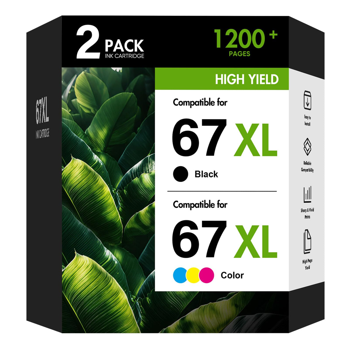 Cool Toner front packaging of 67XL combo showing included black and tri‑color cartridges and savings