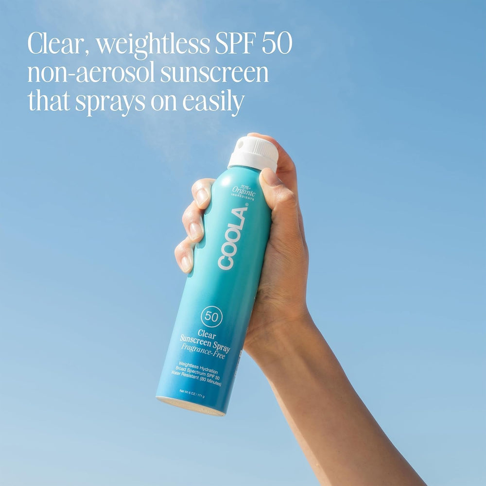 COOLA spray action mist demonstrating fast, even coverage benefit