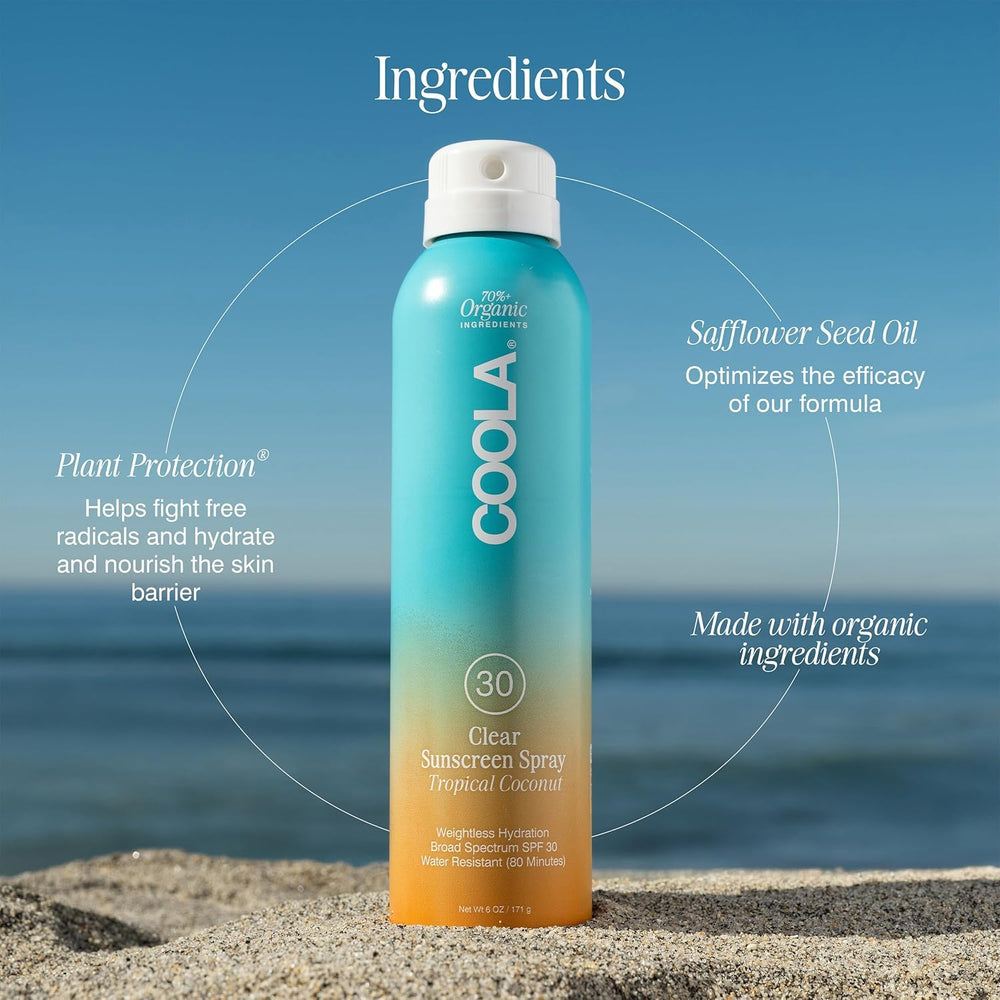 COOLA bottle with coconut visuals highlighting natural tropical scent