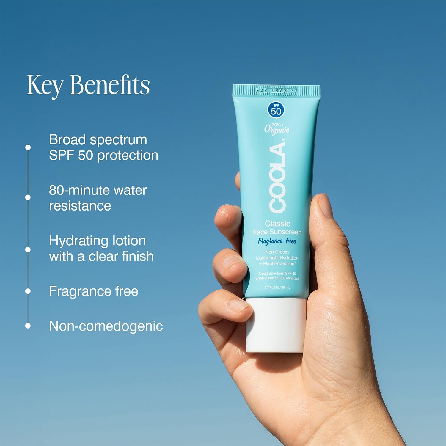 COOLA face sunscreen applied on hand demonstrating smooth, non-greasy absorption