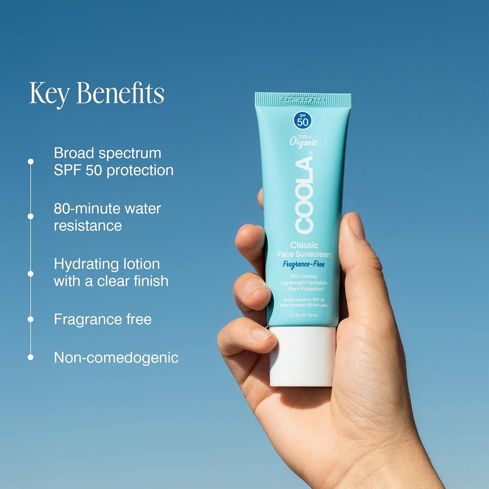 COOLA face sunscreen applied on hand demonstrating smooth, non-greasy absorption