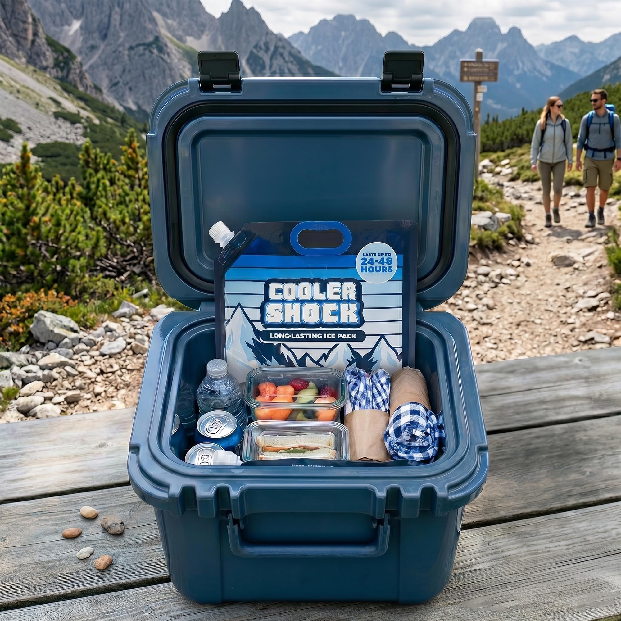 Cooler Shock hands holding pack to show durable grip and portability